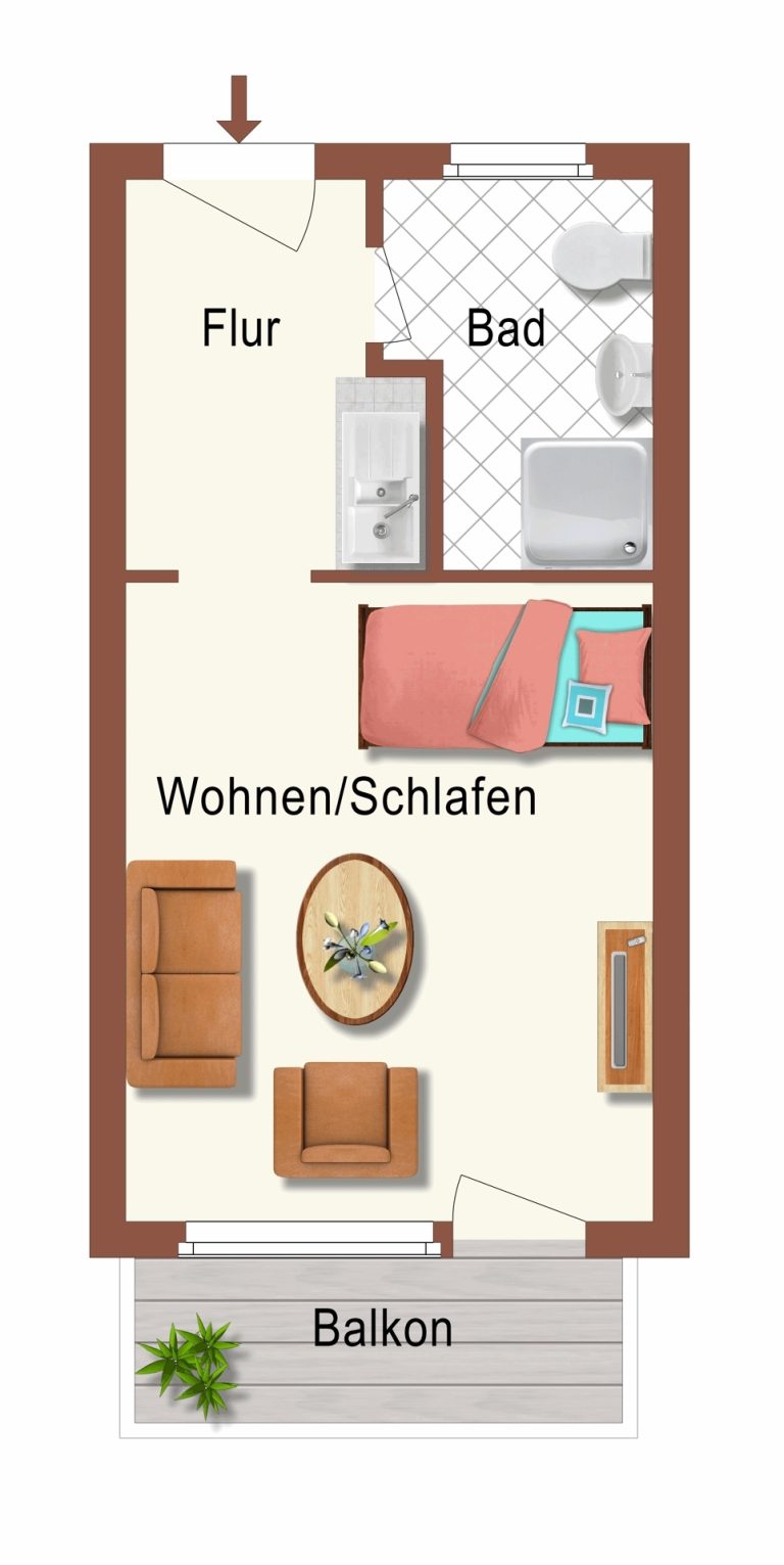 Immobilienangebot - Oldenburg - Wohnen - Wohnen in unmittelbarer Uninähe - 1-Zimmer-Wohnung mit Balkon zu vermieten!