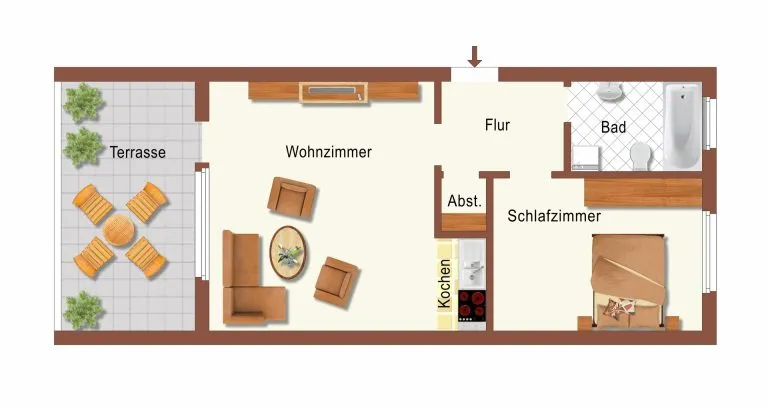 Immobilienangebot - Oldenburg - Wohnen - Gut geschnittene 2-Zimmer-Wohnung mit Terrasse in Bürgerfelde!
